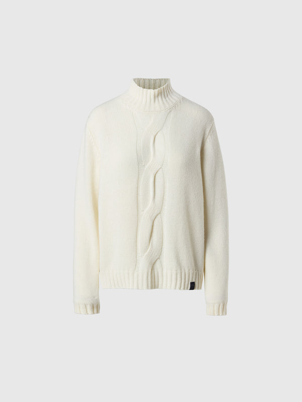 north sails Mock-neck sweater with maxi cable MARSHMALLOW