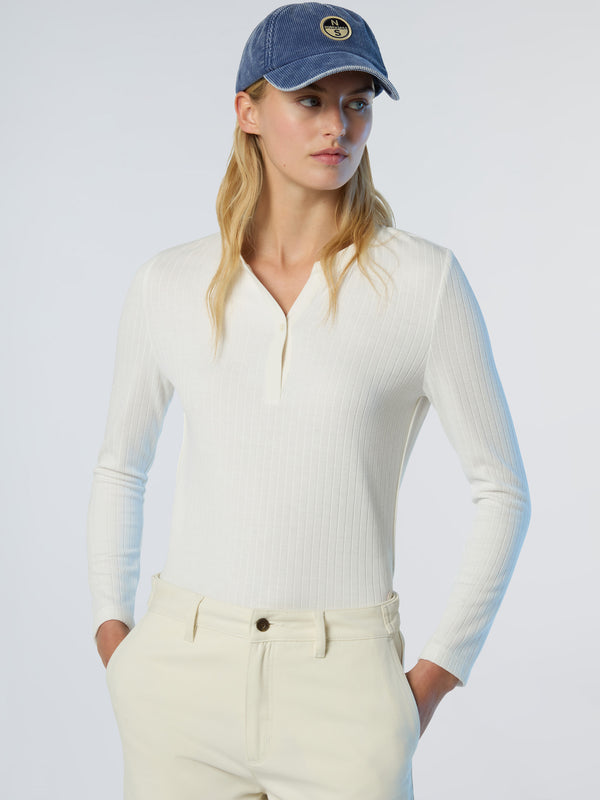 North Sails Ribbed Jersey Henley Top WINTER WHITE