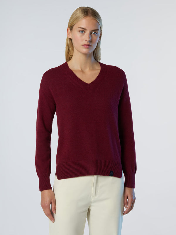 North Sails V-neck Saddle Shoulder Sweater DEEP RED