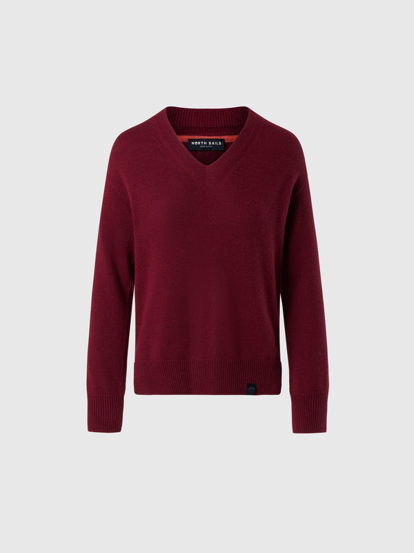 north sails V-neck saddle shoulder sweater DEEP RED