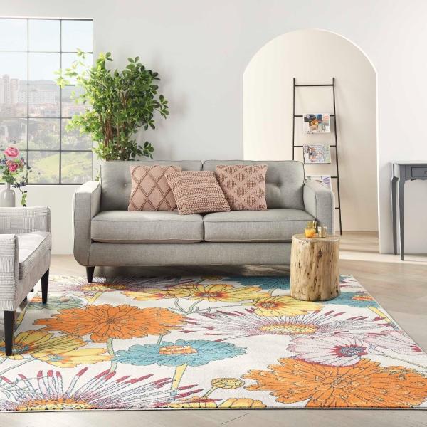 nourison Allur Contemporary Floral Ivory Rug ALR06 Home