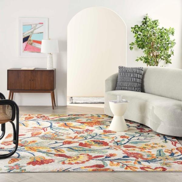 nourison Allur Contemporary Floral Ivory Rug ALR09 Home