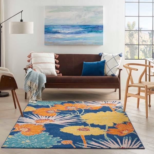 Nourison Allur Contemporary Floral Navy Rug ALR06 Home