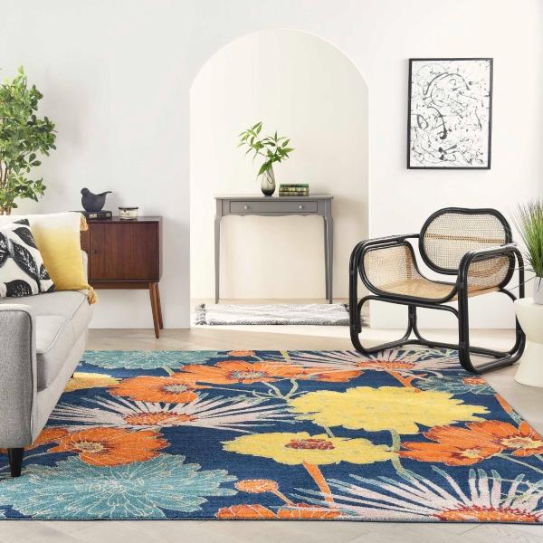 nourison Allur Contemporary Floral Navy Rug ALR06 Home