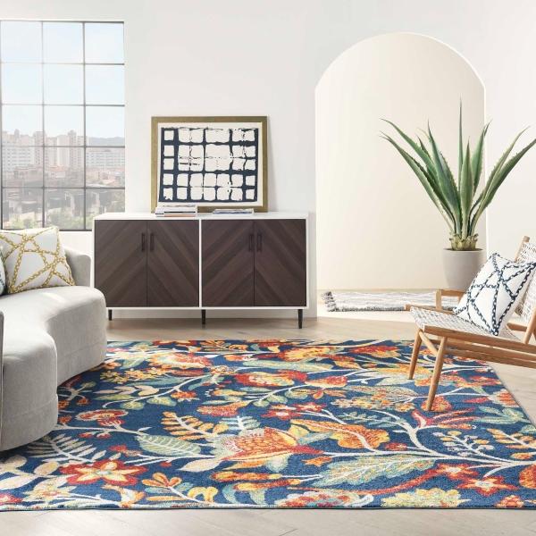nourison Allur Contemporary Floral Navy Rug ALR09 Home