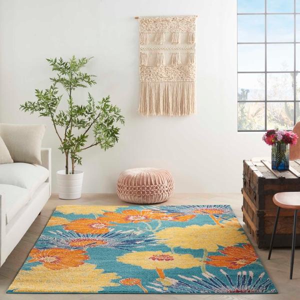 Nourison Allur Contemporary Floral Turquoise Rug ALR06 Home