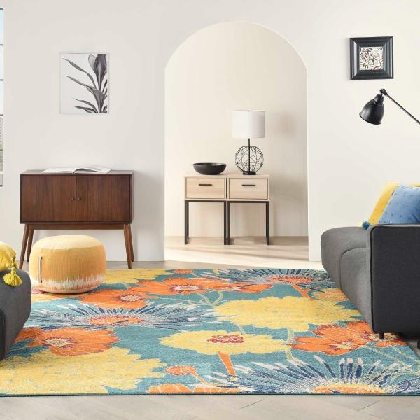nourison Allur Contemporary Floral Turquoise Rug ALR06 Home