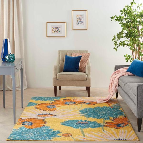 Nourison Allur Contemporary Floral Yellow Rug ALR06 Home
