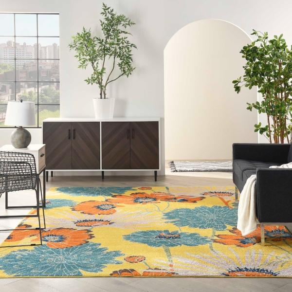 nourison Allur Contemporary Floral Yellow Rug ALR06 Home