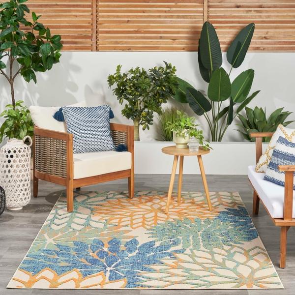 Nourison Aloha Blue Green Indoor/Outdoor Floral Rug ALH05 Home