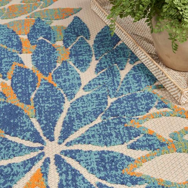Nourison Aloha Blue Green Indoor/Outdoor Floral Rug ALH05 Home