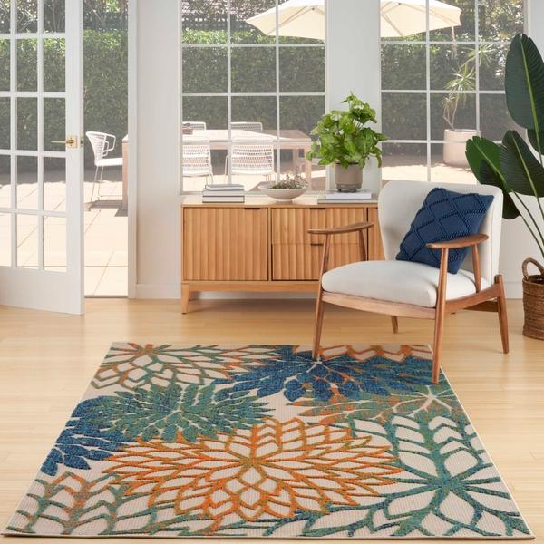Nourison Aloha Blue Green Indoor/Outdoor Floral Rug ALH05 Home
