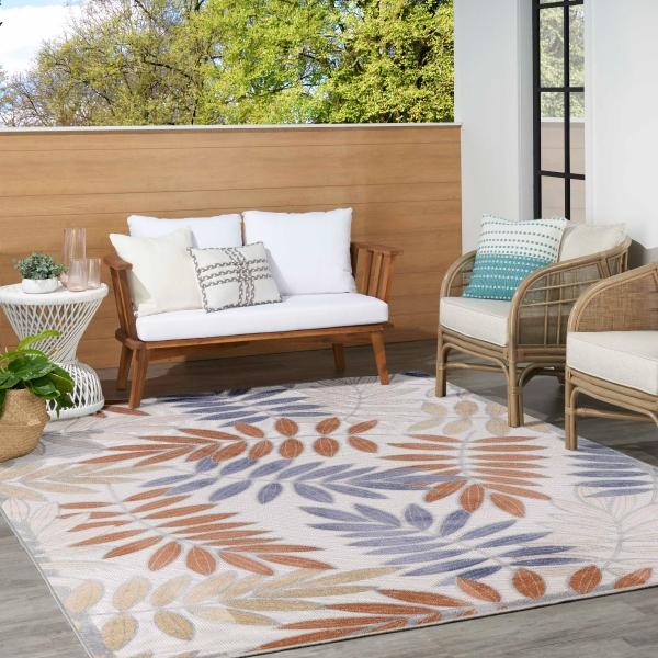 Nourison Aloha Blue Mocha Indoor/Outdoor Floral Rug ALH18 Home