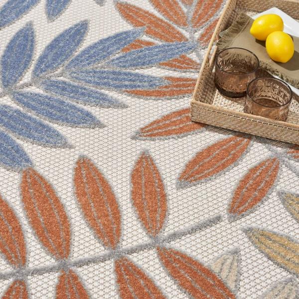 Nourison Aloha Blue Mocha Indoor/Outdoor Floral Rug ALH18 Home