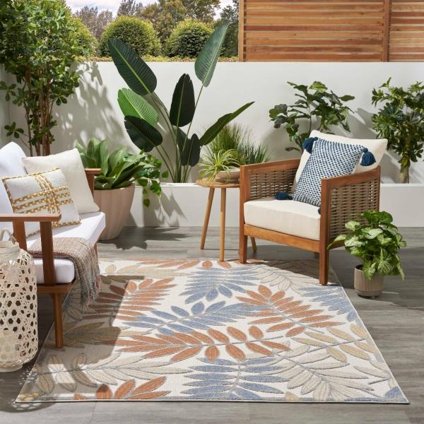 Nourison Aloha Blue Mocha Indoor/Outdoor Floral Rug ALH18 Home