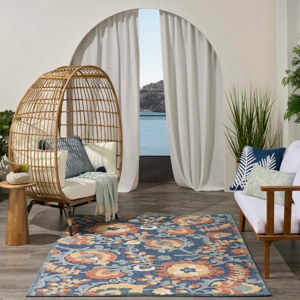 Nourison Aloha Blue Rose Indoor/Outdoor Floral Rug ALH17
