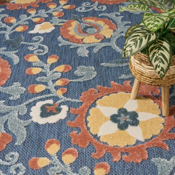 Nourison Aloha Blue Rose Indoor/Outdoor Floral Rug ALH17