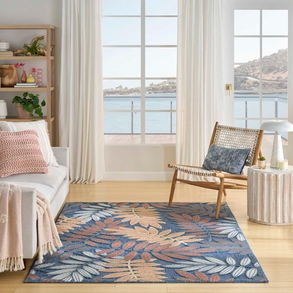 Nourison Aloha Blue Rose Indoor/Outdoor Nature Rug ALH18