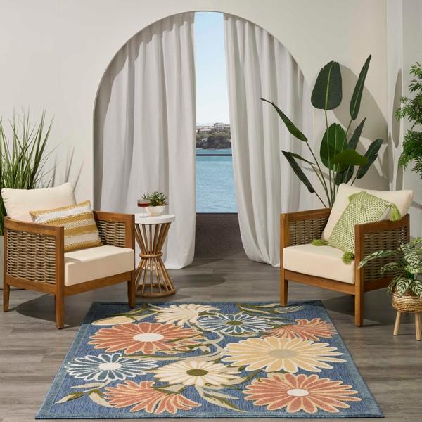 Nourison Aloha Blue Sage Indoor/Outdoor Floral Rug ALH33