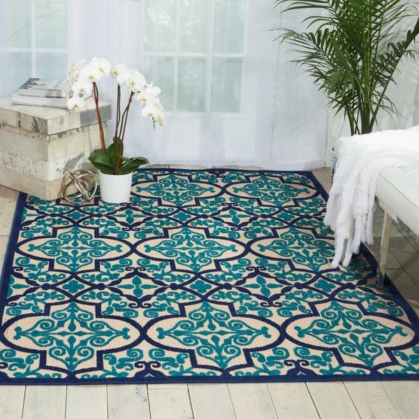 Nourison Aloha Boho Trellis Blue Outdoor Rug ALH14 Home