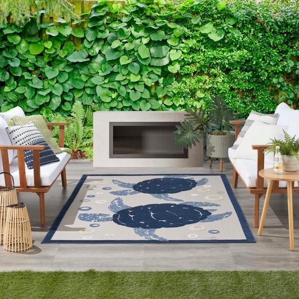 Nourison Aloha Coastal Sea Turtles Outdoor Blue Rug ALH27 Home