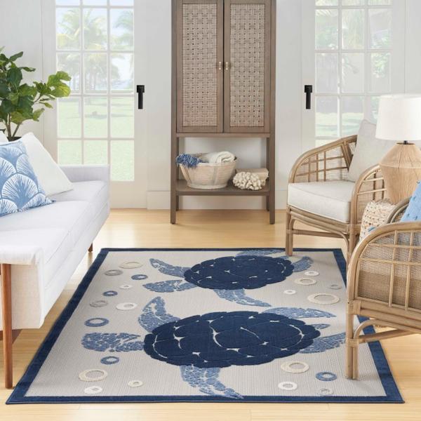 Nourison Aloha Coastal Sea Turtles Outdoor Blue Rug ALH27 Home