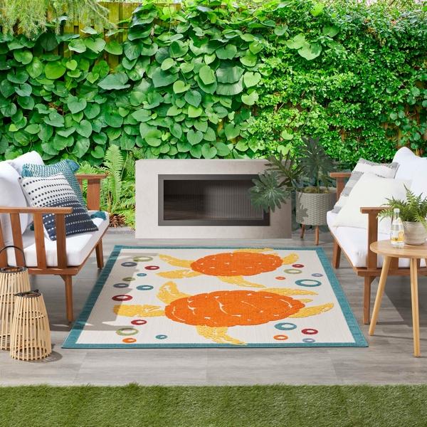 Nourison Aloha Coastal Sea Turtles Outdoor Multicolored Rug ALH27 Home