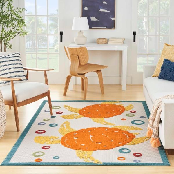 Nourison Aloha Coastal Sea Turtles Outdoor Multicolored Rug ALH27 Home