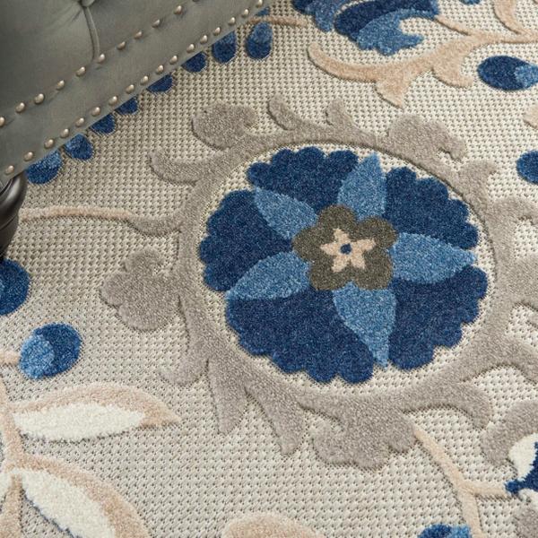 Nourison Aloha Farmhouse Floral Blue/Grey Outdoor Rug ALH17 Home