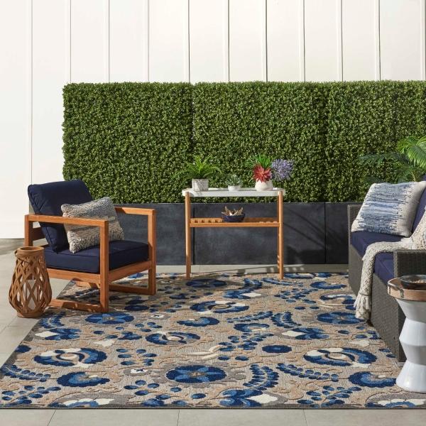 Nourison Aloha Farmhouse Floral Blue/Grey Outdoor Rug ALH17 Home