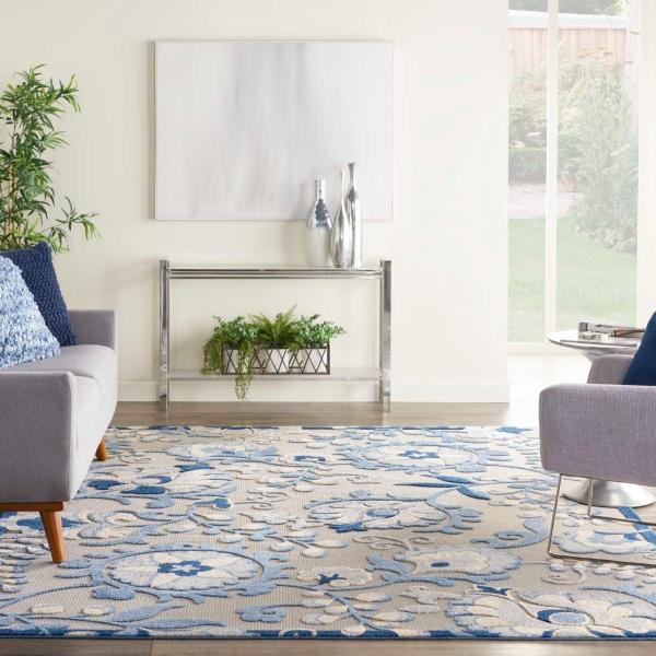 Nourison Aloha Farmhouse Floral Blue Outdoor Rug ALH17 Home