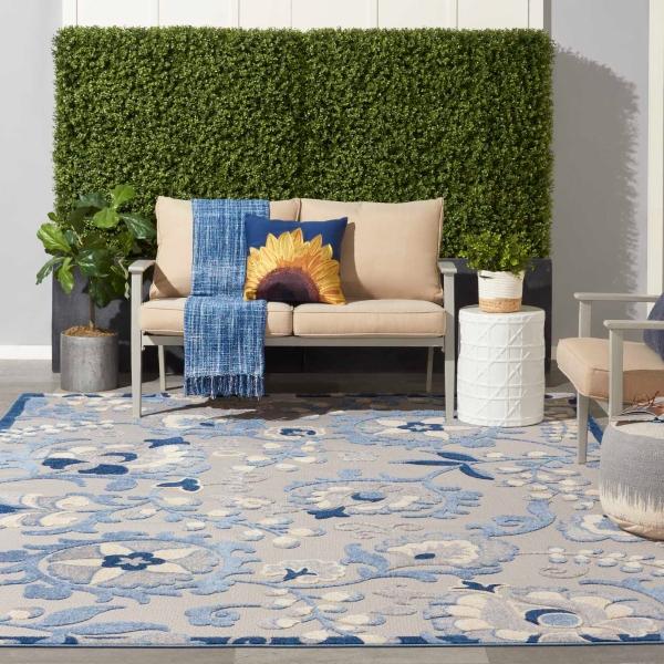 Nourison Aloha Farmhouse Floral Blue Outdoor Rug ALH17 Home