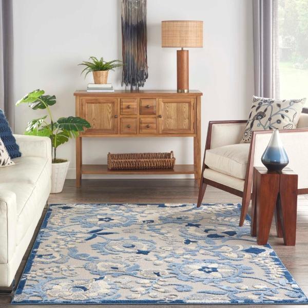 Nourison Aloha Farmhouse Floral Blue Outdoor Rug ALH17 Home