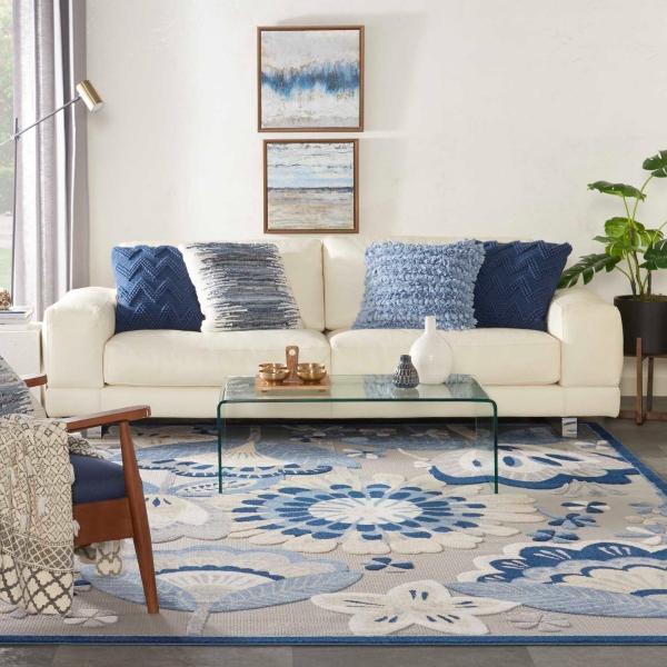Nourison Aloha Farmhouse Floral Blue Outdoor Rug ALH25 Home