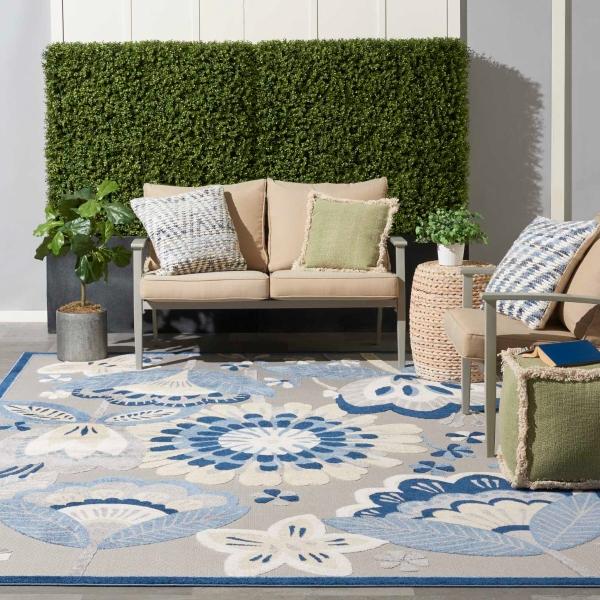 Nourison Aloha Farmhouse Floral Blue Outdoor Rug ALH25 Home