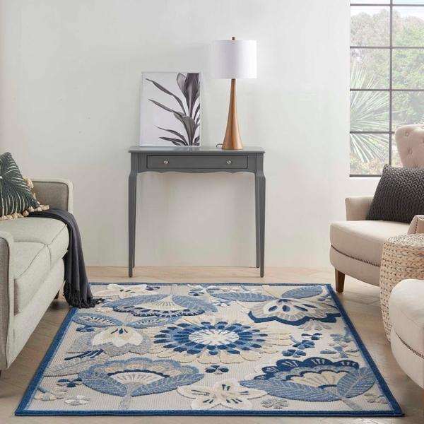 Nourison Aloha Farmhouse Floral Blue Outdoor Rug ALH25 Home