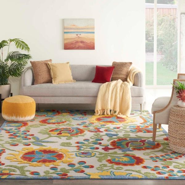 Nourison Aloha Farmhouse Floral Ivory/Multi Outdoor Rug ALH17 Home
