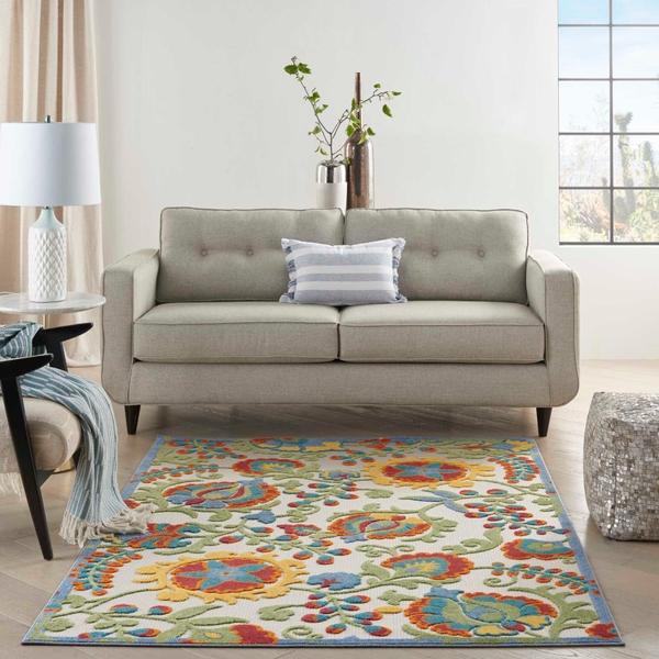 Nourison Aloha Farmhouse Floral Ivory/Multi Outdoor Rug ALH17 Home