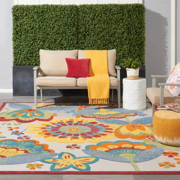 Nourison Aloha Farmhouse Floral Multicolored Outdoor Rug ALH25 Home