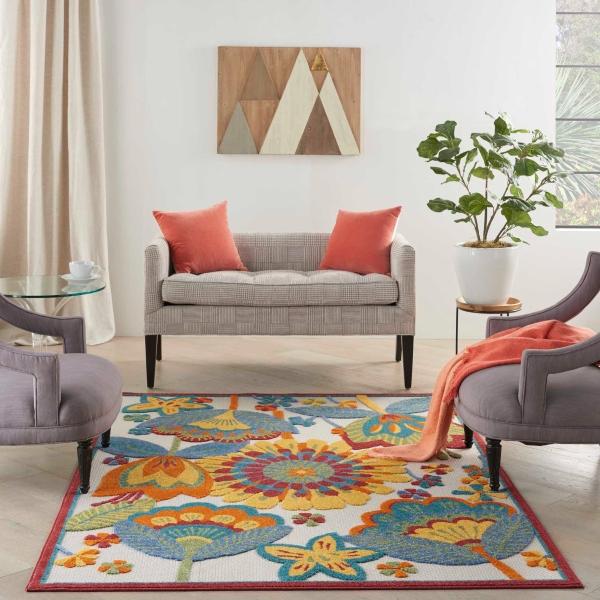 Nourison Aloha Farmhouse Floral Multicolored Outdoor Rug ALH25 Home
