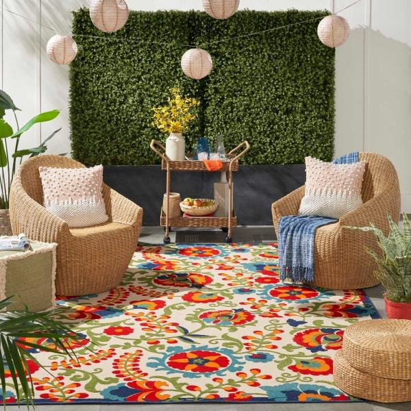 Nourison Aloha Farmhouse Floral Multicolored Outdoor Rug ALH17 Home