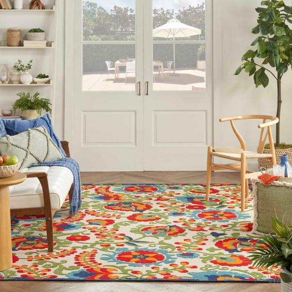 Nourison Aloha Farmhouse Floral Multicolored Outdoor Rug ALH17 Home