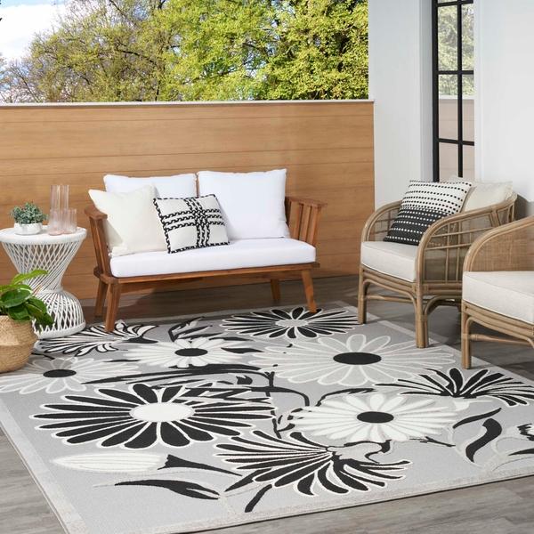 Nourison Aloha Floral Black And White Outdoor Rug ALH33 Home