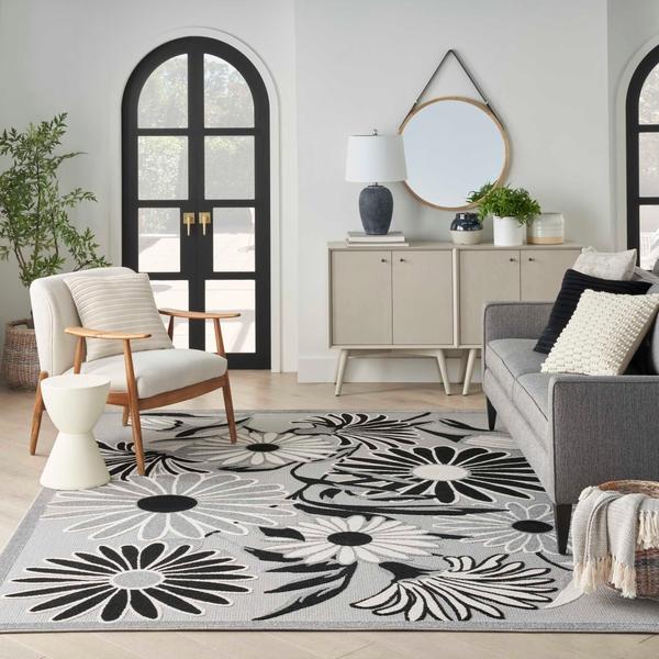 Nourison Aloha Floral Black And White Outdoor Rug ALH33 Home