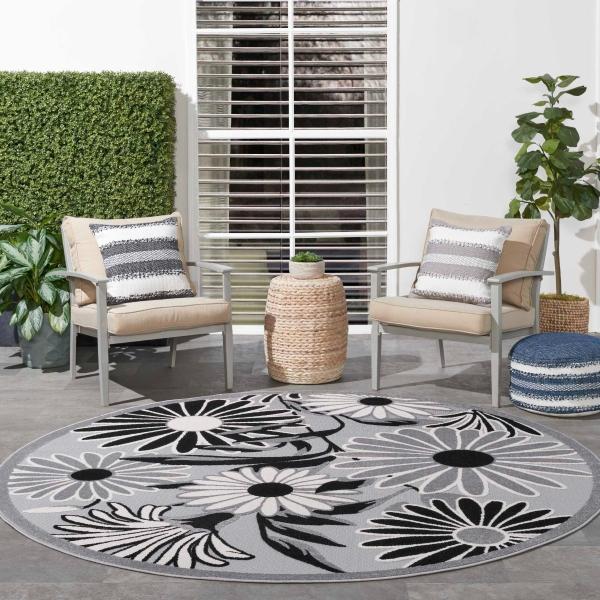 Nourison Aloha Floral Black And White Outdoor Rug ALH33 Home