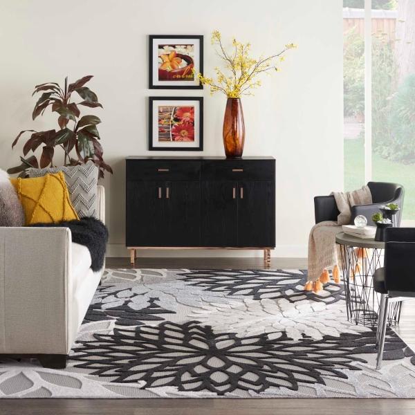 Nourison Aloha Floral Black/White Outdoor Rug ALH05 Home