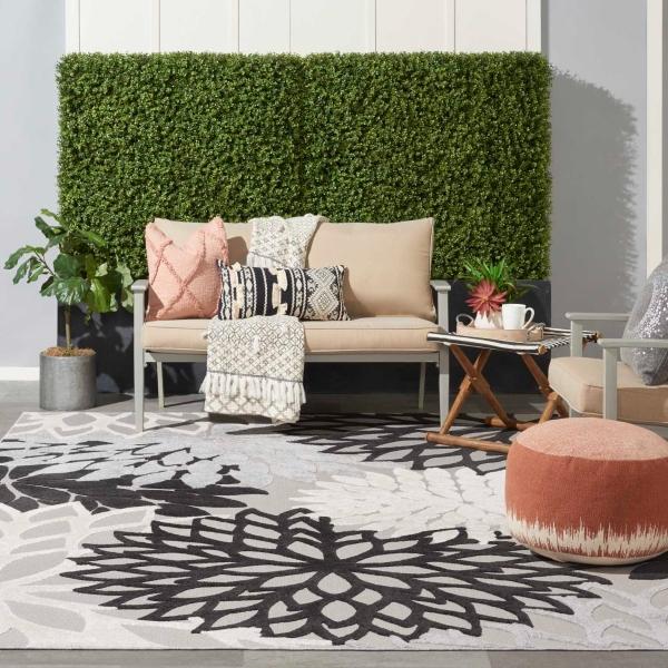 Nourison Aloha Floral Black/White Outdoor Rug ALH05 Home
