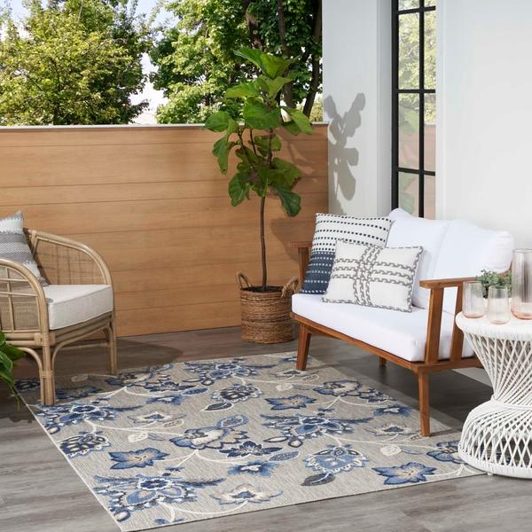 Nourison Aloha Floral Blue/Grey Outdoor Rug ALH31 Home