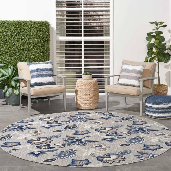 Nourison Aloha Floral Blue/Grey Outdoor Rug ALH31 Home