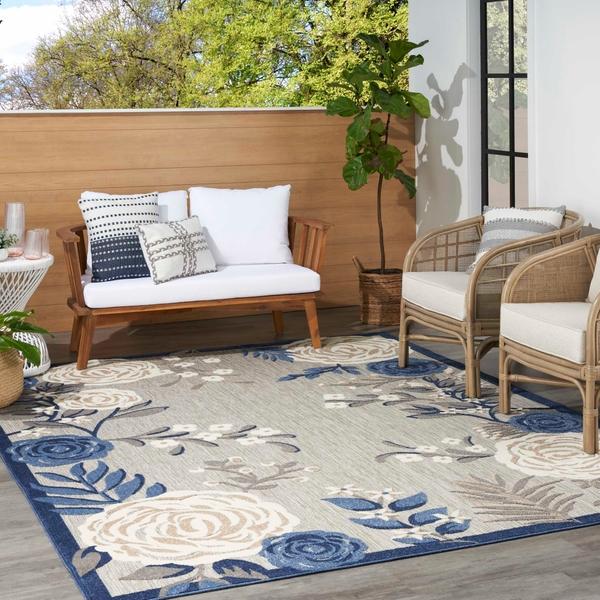 Nourison Aloha Floral Blue/Grey Outdoor Rug ALH32 Home